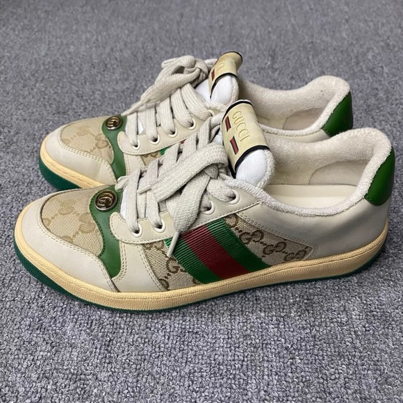 Gucci Beige and Green Canvas Sneakers